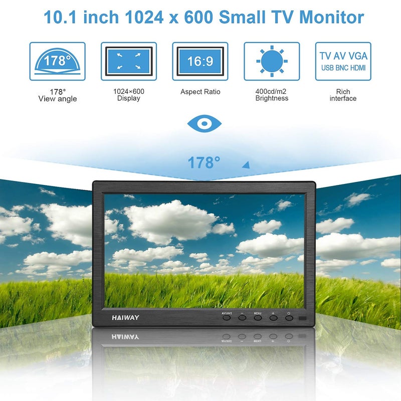 Haiway 10.1 inch Security Monitor, 1024x600 Resolution Small HDMI Monitor Small Computer Monitors with Remote Control with Built-in Dual Speakers HDMI VGA BNC Input for Gaming CCTV Raspberry Pi PC - Image 3